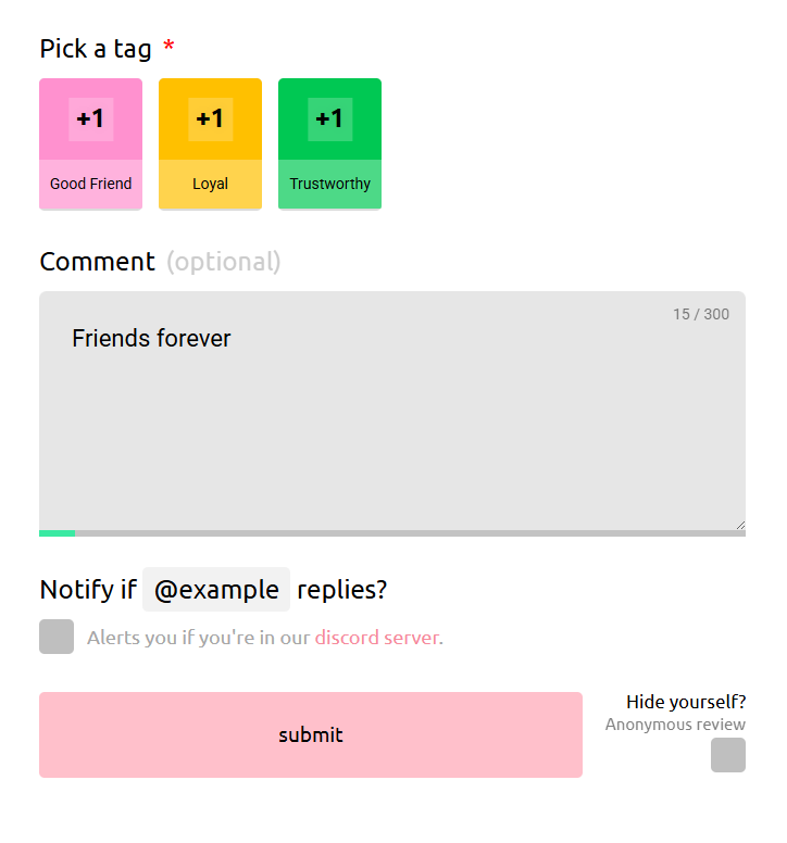 Example Discord review profile